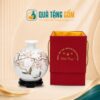 Bình hút lộc gốm sứ in logo men trắng vẽ tay hoa đào chim xuân 25cm QTG-BHL06