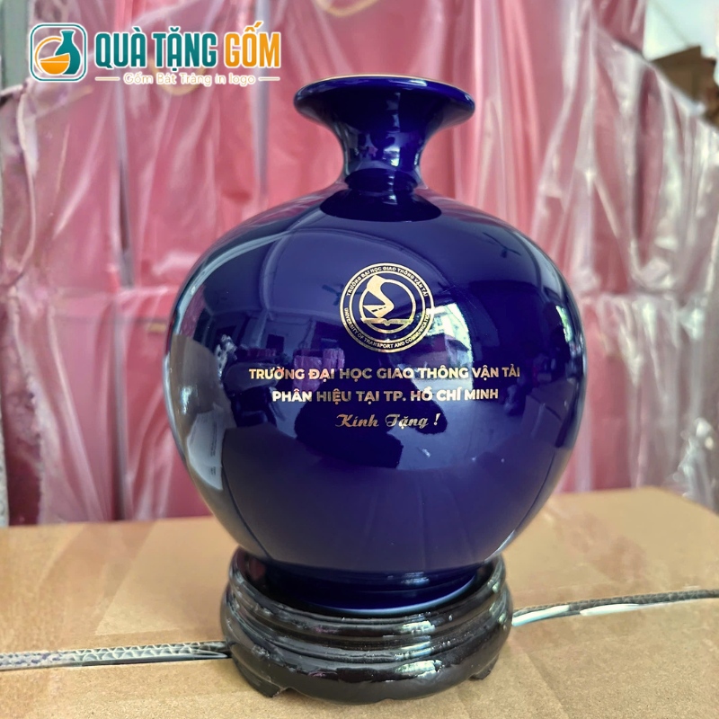 Bình hút lộc in logo men xanh dương Mã Đáo Thành Công vẽ vàng 26cm QTG-BHL01 - Ảnh 3