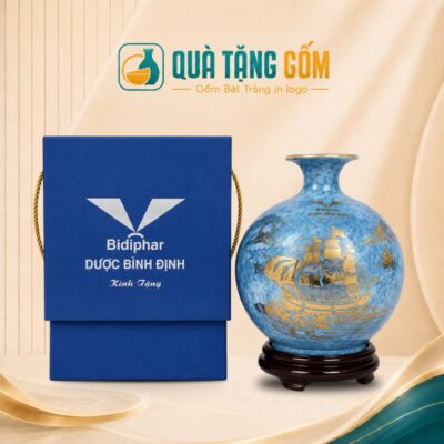 Bình hút lộc in logo vân đá xanh vẽ vàng Thuận Buồm Xuôi Gió QTG-BHL03