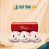 Bộ 3 hũ mứt dáng tim quà tặng in logo vẽ hoa đào hồng QTG-KM02