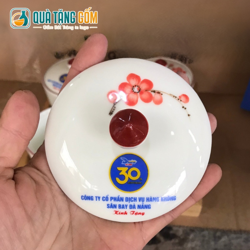 Bộ 4 hũ mứt quà tặng in logo dáng tròn vẽ hoa đào hồng QTG-KM01 - Ảnh 4