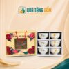 Bộ 6 bát cơm gốm sứ in logo men kem hoa đào vàng vẽ tay QTG-BC02