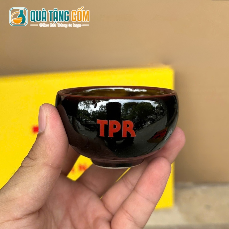 Bộ trà hỏa biến nâu đen in logo quà tặng dáng Giang Tây quai đồng chén lòng hoa QTG-AC02 - Ảnh 5