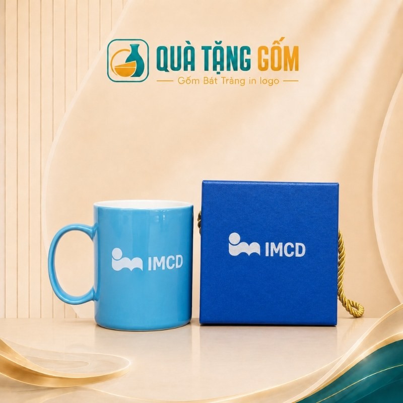 Cốc sứ quà tặng in logo dáng trụ quai C màu xanh dương QTG-CS01 - Ảnh đại diện