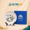 Đĩa sứ biểu trưng quà tặng in logo men trắng in Cầu Vàng Bà Nà vàng kim QTG-DBT01