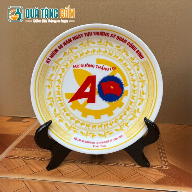 Đĩa sứ trưng bày quà tặng in logo vẽ họa tiết trống đồng phi 18cm QTG-DBT04 - Ảnh 2