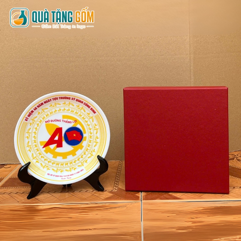 Đĩa sứ trưng bày quà tặng in logo vẽ họa tiết trống đồng phi 18cm QTG-DBT04 - Ảnh 3