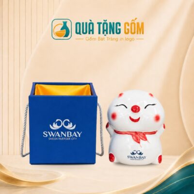 Heo đất gốm sứ in logo quà tặng hình má bánh bao QTG-HD02