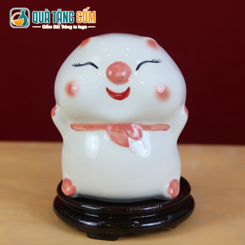 Heo đất gốm sứ in logo quà tặng hình má bánh bao QTG-HD02 - Ảnh 4