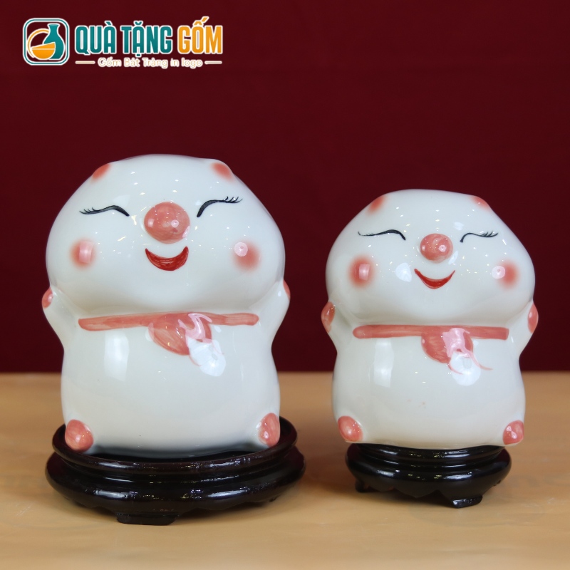 Heo đất gốm sứ in logo quà tặng hình má bánh bao QTG-HD02 - Ảnh 3