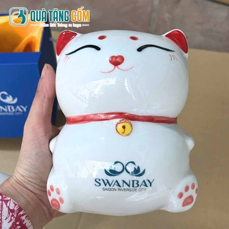 Heo đất gốm sứ in logo quà tặng hình mèo thần tài QTG-HD01 - Ảnh 2