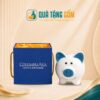 Heo đất tiết kiệm truyền thống in logo quà tặng tai xanh dương QTG-HD04