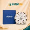 Khay mứt sứ quà tặng in logo dáng 5 cánh hoa sen hồng vẽ tay QTG-KM03