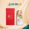 Lọ hoa gốm sứ quà tặng in logo dáng vò men xước vẽ hoa hồng QTG-LH01