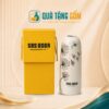 Lọ hoa quà tặng in logo dáng vò men xước họa tiết bồ công anh vẽ tay QTG-LH04