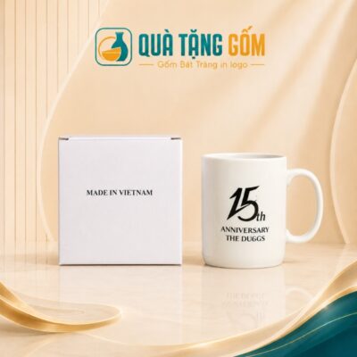 Ly sứ quà tặng in logo men trắng dáng trụ quai C 350ml QTG-CS02